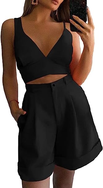 Photo 1 of EMAZION Women 2 Pieces Outfits Crop Tie Back Halter Sleeveless Backless High Waist Pocker Sexy Set
size xl 