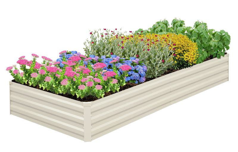 Photo 1 of BUTUNITA Galvanized Raised Garden Bed Outdoor Metal for Gardening Vegetables Flower Garden Planter Box Large Raised Bed,6x3x1ft Beige Beige 6x3x1