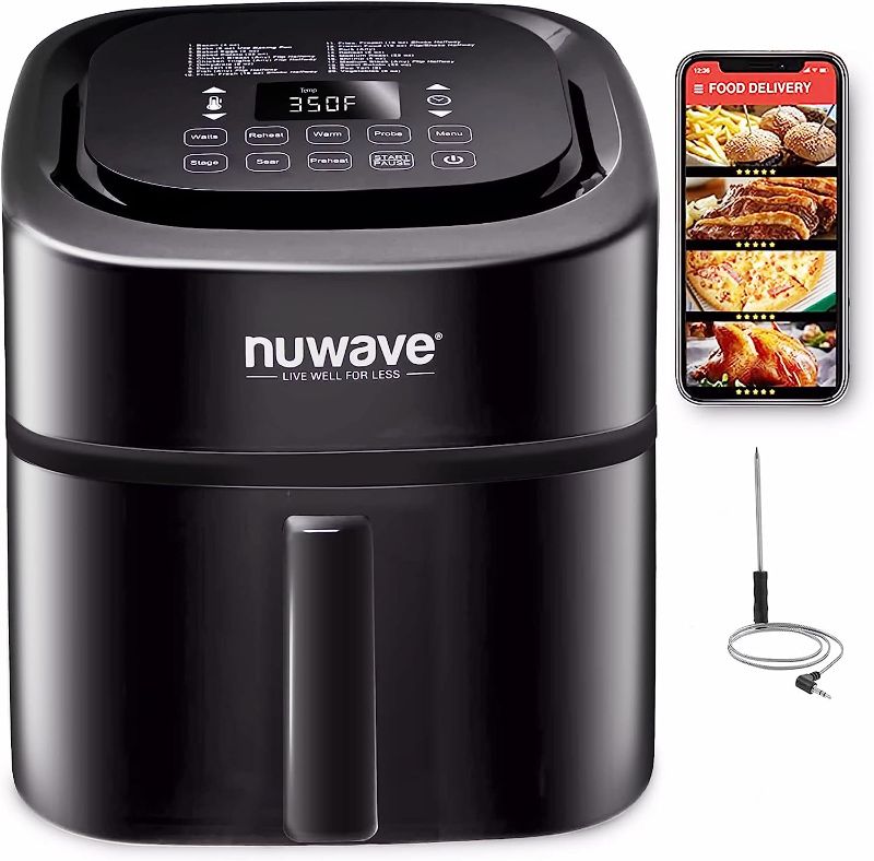 Photo 1 of Nuwave Brio 8-Qt Air Fryer, Powerful 1800W, Easy-to-Read Cool White Display, 50°-400°F Temp Controls, 100 Pre-Programmed Presets & 50 Memory Slots, Integrated Smart Thermometer, Linear T Technology
