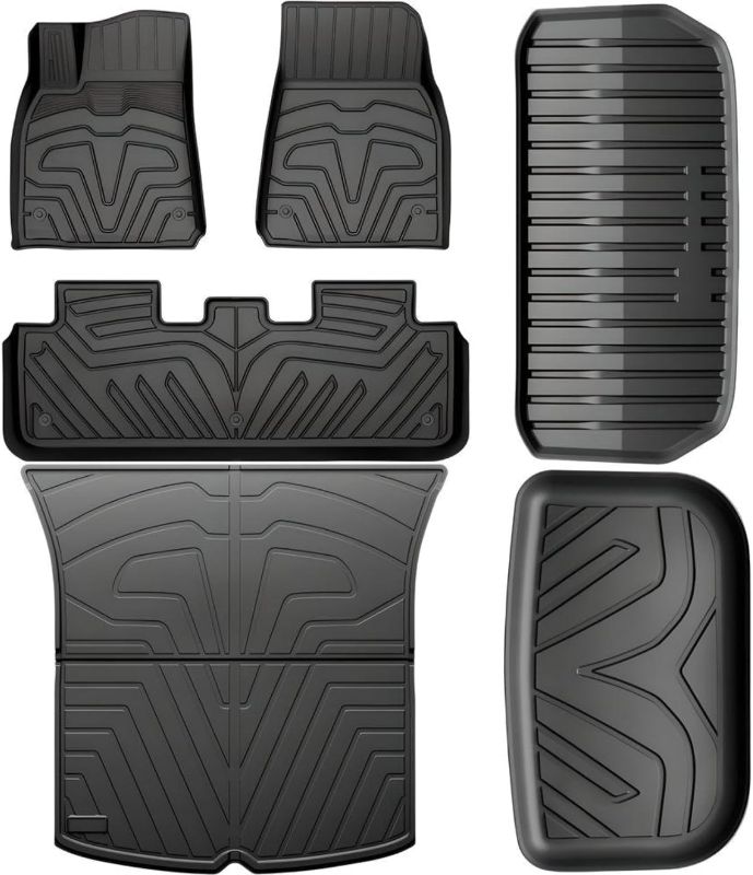 Photo 1 of  Floor Mats Compatible for Tesla Model Y 5-Seat 2021-2023 Custom Fit All Weather TPE Cargo Liner Cargo Trunk Accessories (Does NOT fit 7-Seat) (Style C - Model Y Floor Mats