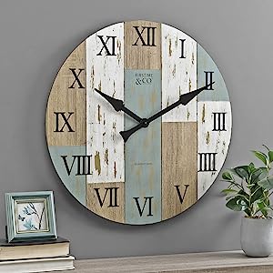 Photo 1 of 27" Timberworks Farmhouse Wall Clock Aged Teal/Shabby White - FirsTime & Co.