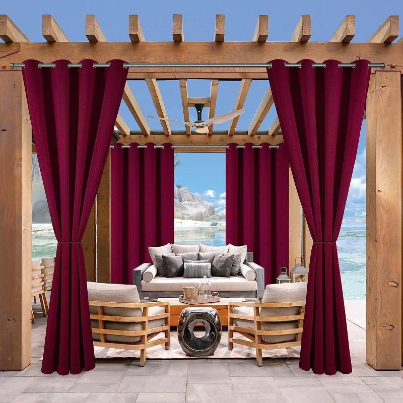 Photo 1 of (2 Panels)Voday Extra Wide Linen Look Waterproof Outdoor Curtains for Patio 84 X 84 Inch - Rustproof Grommet Heat Blocking Home Curtain - Room Divider Curtains for Sliding Door, Lanai, Garden, Cabana 