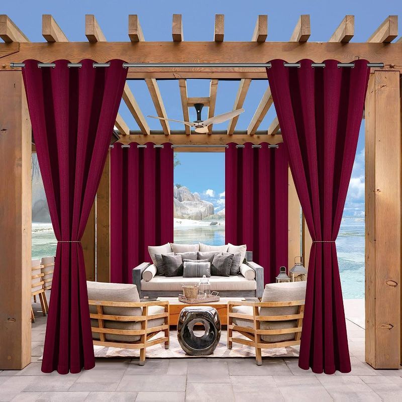 Photo 1 of (2 Panels)Voday Extra Wide Linen Look Waterproof Outdoor Curtains for Patio 84 X 84 Inch - Rustproof Grommet Heat Blocking Home Curtain - Room Divider Curtains for Sliding Door, Lanai, Garden, Cabana 