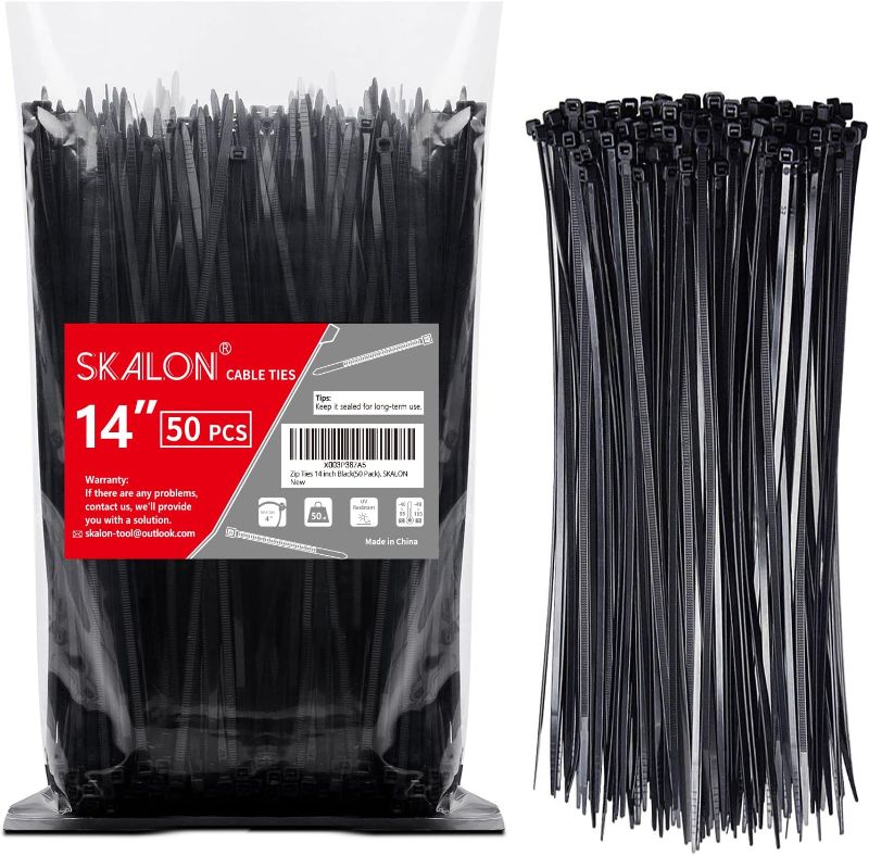 Photo 1 of Zip Ties 14 inch (50 Pack), Black, 50 lb, UV Resistant Cable Ties for indoor and outdoor by SKALON