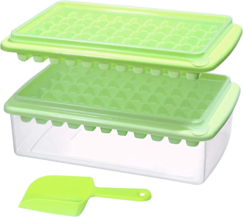 Photo 1 of 2 Pack Ice Cube Tray with Lid and Bin for Freezer, Easy Release 55 Nugget Ice Tray with Cover, Storage Container, Scoop. Perfect Small Ice Cube Maker Tray & Mold. Flexable Durable Plastic