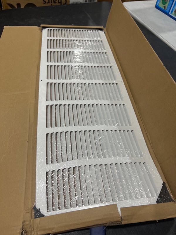 Photo 2 of 32"W x 10"H [Duct Opening Measurements] Steel Return Air Grille (HD Series) Vent Cover Grill for Sidewall and Ceiling, White | Outer Dimensions: 33.75"W X 11.75"H for 32x10 Duct Opening Duct Opening Size: 32"x10"