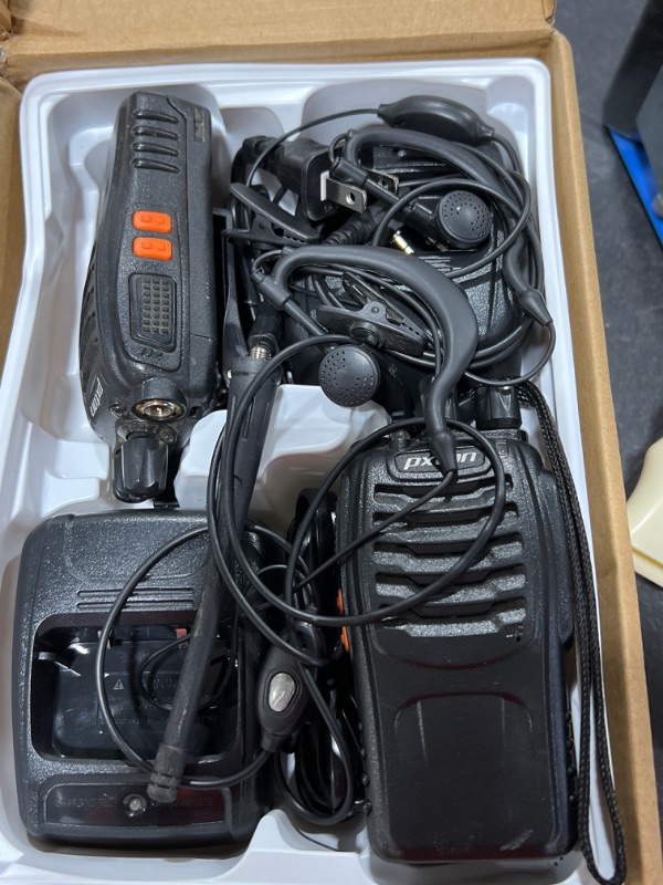 Photo 2 of pxton Walkie Talkies Long Range for Adults with Earpieces,16 Channel Walky Talky Rechargeable Handheld Two Way Radios with Flashlight Li-ion Battery and Charger?4 Pack?