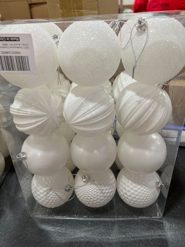 Photo 1 of 24 CT WHITE CHRISTMAS BALL ORNAMENTS