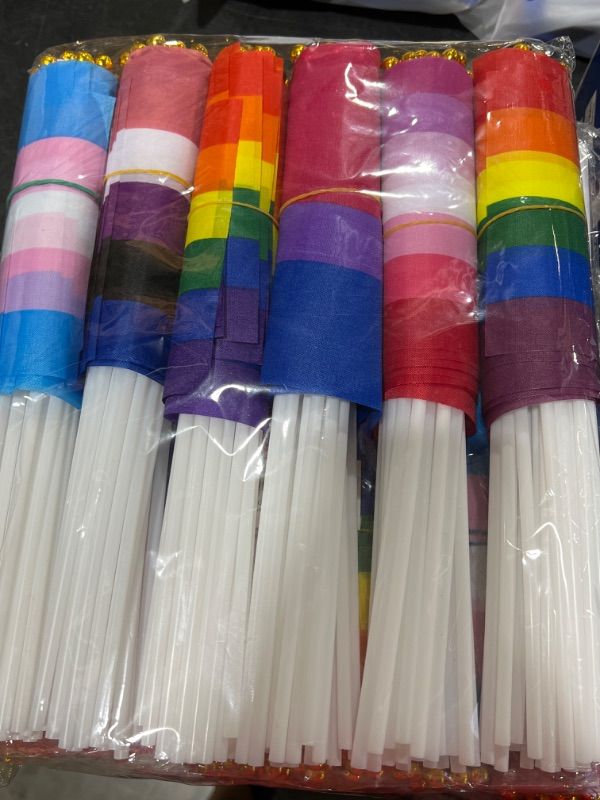 Photo 2 of 144Pcs Pride Flag Small, Rainbow LGBTQ Handheld Stick USA American Mini Flags for Gay Lesbian Bisexual Trans Asexual Parades Festival Party Favors Supplies Pride Month Accessories Stuff Decorations