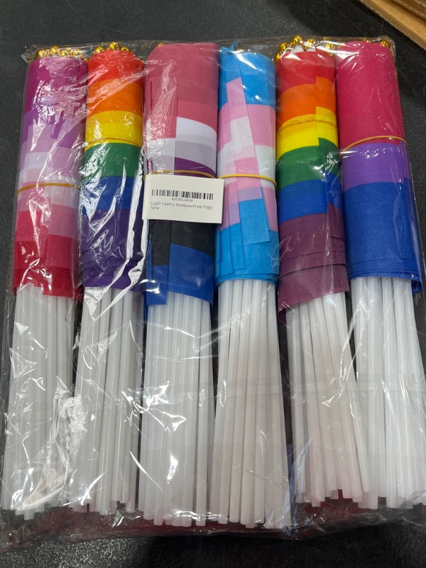 Photo 2 of 144Pcs Pride Flag Small, Rainbow LGBTQ Handheld Stick USA American Mini Flags for Gay Lesbian Bisexual Trans Asexual Parades Festival Party Favors Supplies Pride Month Accessories Stuff Decorations