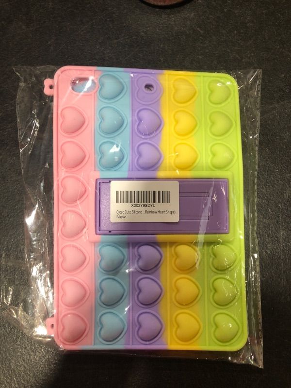 Photo 2 of [Lovely Rainbow Heart ] Kid‘s Popit Case Cute Silicone Case for iPad Mini 1/2/3 with Kickstand, Shoulder Strap and Pendant