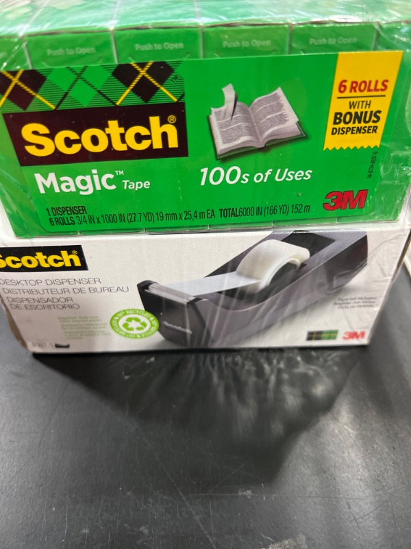 Photo 2 of Scotch Magic Tape, 6 Rolls with Dispenser, Numerous Applications, Invisible, Engineered for Repairing, 3/4 x 1000 Inches, Boxed (810K6C38)