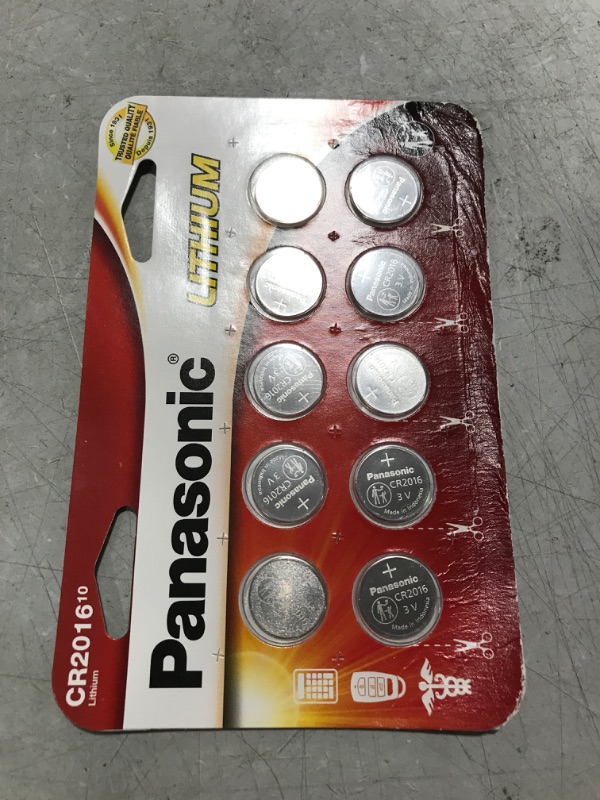 Photo 2 of Panasonic CR2016 3.0 Volt Long Lasting Lithium Coin Cell Batteries in Child Resistant, Standards Based Packaging, 10-Battery Pack 10 Pack Battery