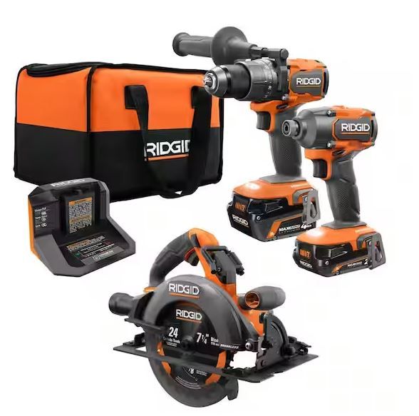 Photo 1 of 18V Brushless Cordless 2-Tool Combo Kit w/ Impact Driver, Battery, Charger, Bag &  Circular Saw
