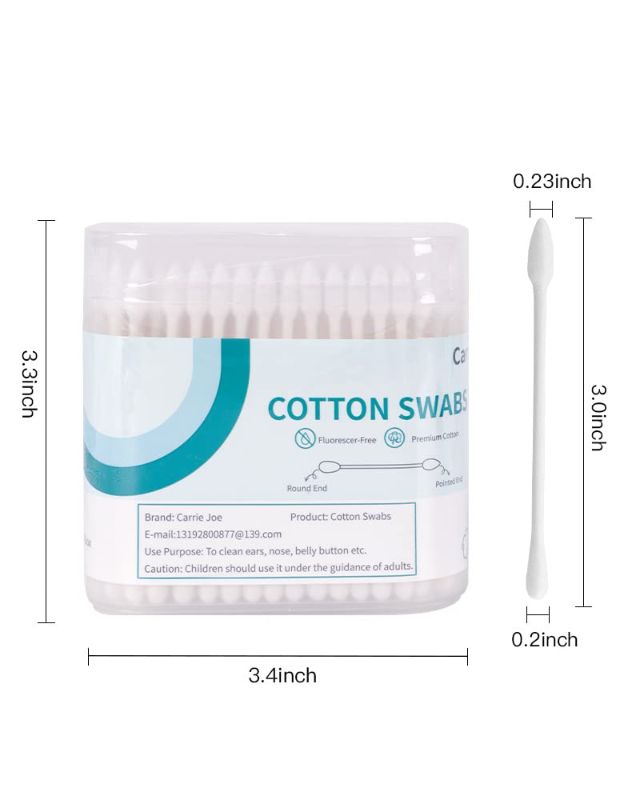 Photo 1 of [2 Pk] 200pcs Paper Stick Cotton Swabs- 800 Count Pointy Organic Cotton Buds Double Side Tightly Wrapped Cotton Tips Soft Gentle Chlorine-Free Cruelty-Free,Safe, Highly Absorbent, Pointy & Round (White)
