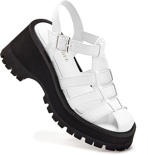 Photo 1 of [Size 11] TINSTREE Platform Sandals for Women Chunky Y2K Gladiator Sandals Strappy Comfort Wedge Sandals with Buckle- White