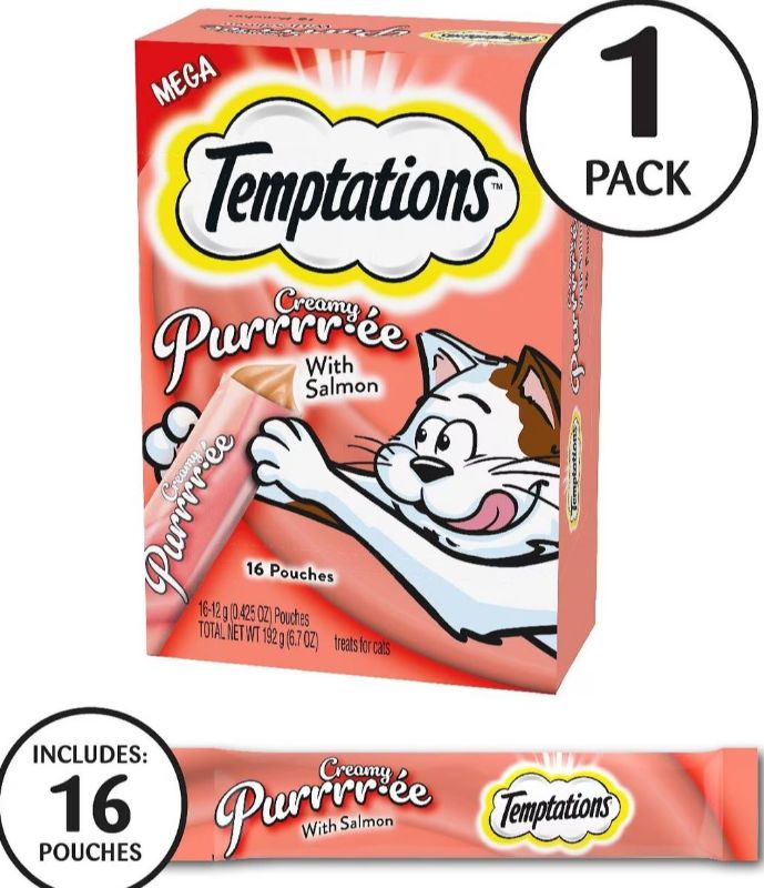 Photo 1 of [2 Pack] Temptations Creamy Puree with Salmon, Lickable Cat Treats, 18.7 Oz, 11 Count Salmon 0.42 Ounce 