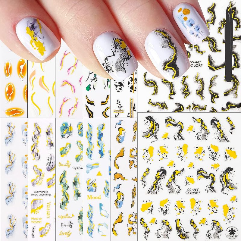 Photo 1 of 12 Sheets Nail Art Stickers Decals -Luxury Design Self-Adhesive Accessories Stickers 