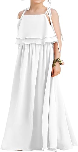 Photo 1 of Girls Dresses Formal Sleeveless Chiffon Flowy Flower Girl Dress - White