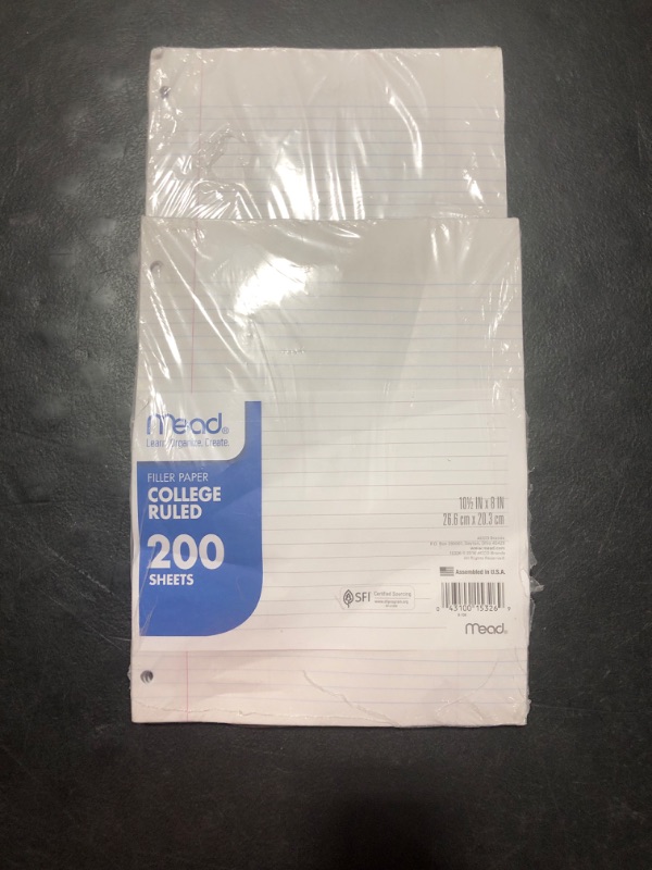 Photo 2 of 2 Pack- Mead College-Ruled Filler Paper, 10.5" x 8" - 200 sheets