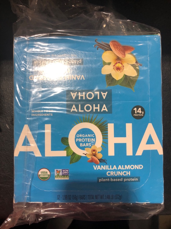 Photo 2 of ALOHA Organic Plant Based Protein Bars - Vanilla Almond Crunch - 12 Count, 1.9oz Bars - Vegan, Low Sugar, Gluten-Free, Paleo, Low Carb, Non-GMO, Stevia-Free, Soy-Free, Sugar Alcohol Free