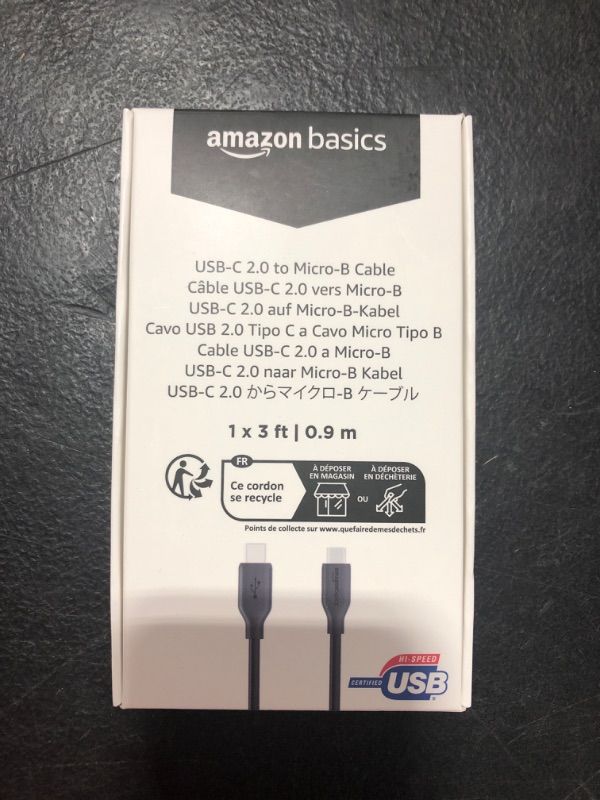 Photo 1 of Amazon Basics USB-C 2.0 Micro- B Cable