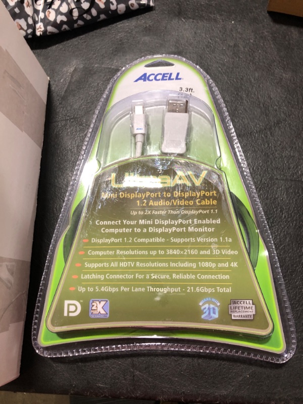 Photo 2 of Accell Mdp to DP 1.2 - VESA-Certified Mini DisplayPort to DisplayPort 1.2 Cable - 3 Feet (White), Hbr2, 4K UHD @60Hz, 1920X1080@240Hz Mini DisplayPort 1.2 -Blister Package, White 3.3ft