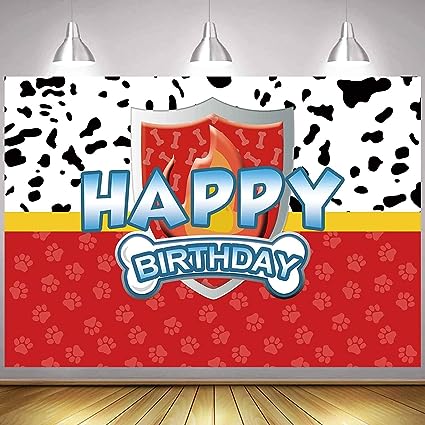 Photo 1 of Dienalls 7x5ft Dog Patrol Happy Birthday Banner Backdrop Party Supplies Decorations Cake Topper Background for Photography Girls Boys Cartoon Theme Party Table Cover Photo Booth Props