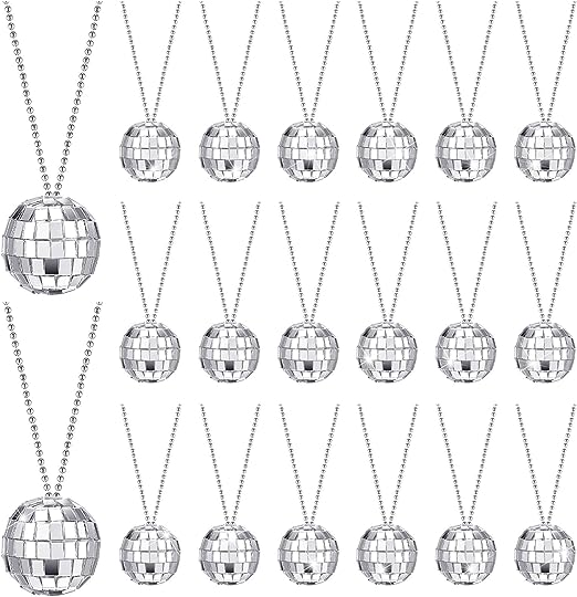 Photo 1 of 20 Pcs Mirror Disco Ball Necklaces 70s Disco Party Necklaces Mini Disco Ball Necklace Silver Disco Necklace 70s Jewelry Disco Party Favor Decoration Costume Accessories for Dance Supplies (1.18 Inch)
