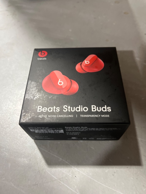 Photo 2 of Beats Studio Buds - True Wireless Noise Cancelling Earbuds - Compatible with Apple & Android, Built-in Microphone, IPX4 Rating, Sweat Resistant Earphones, Class 1 Bluetooth Headphones Red  - SEALED - 