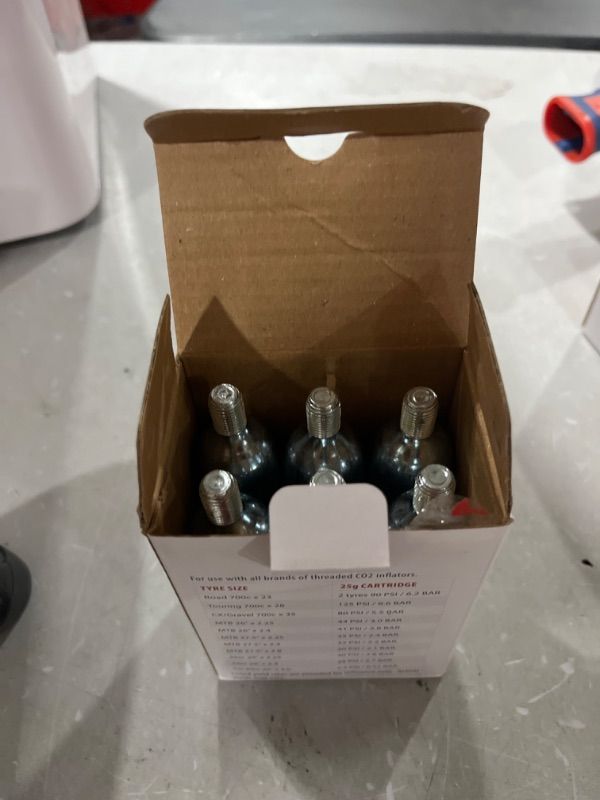 Photo 1 of 25g Threaded CO2 Cartridges 6 Pack- for CO2 Bike Tire Inflators with Threaded Connection - Quick Air Refill for High Volume Bicycle Tires - Cartridge
