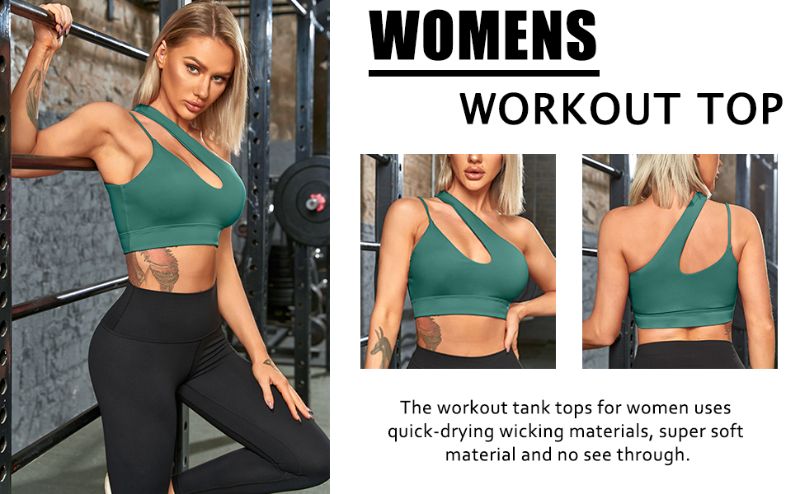 Photo 1 of [Size L] One Shoulder Sports Bra for Women Sexy Longline Workout Crop Top Cut Out Padded Yoga Tank Fitness Shirts- TEAL