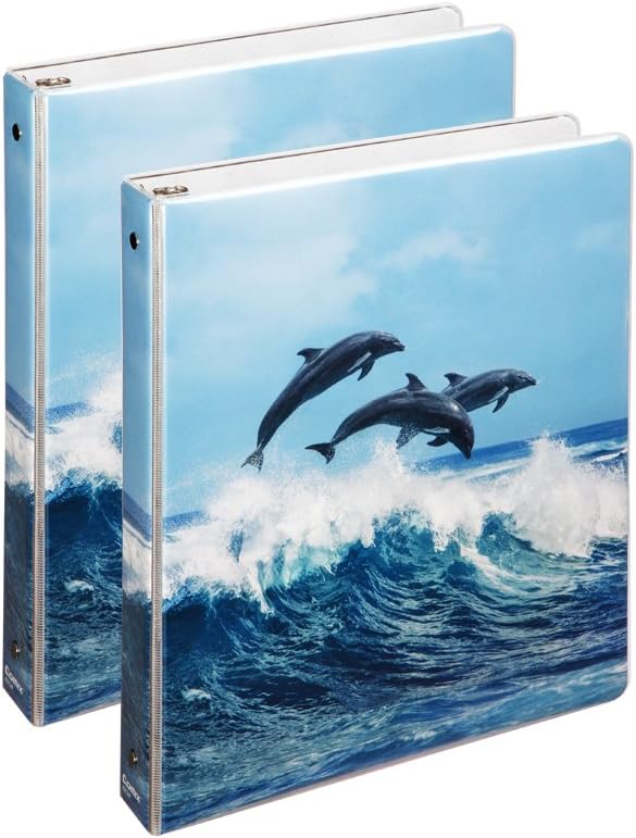 Photo 1 of  2 Pack Letter Size, Heavy Duty Premium Designer 3 Round Ring Binder 1 Inch BACK to SCHOOL/CAMPUS (A2134) (Air Dolphins)