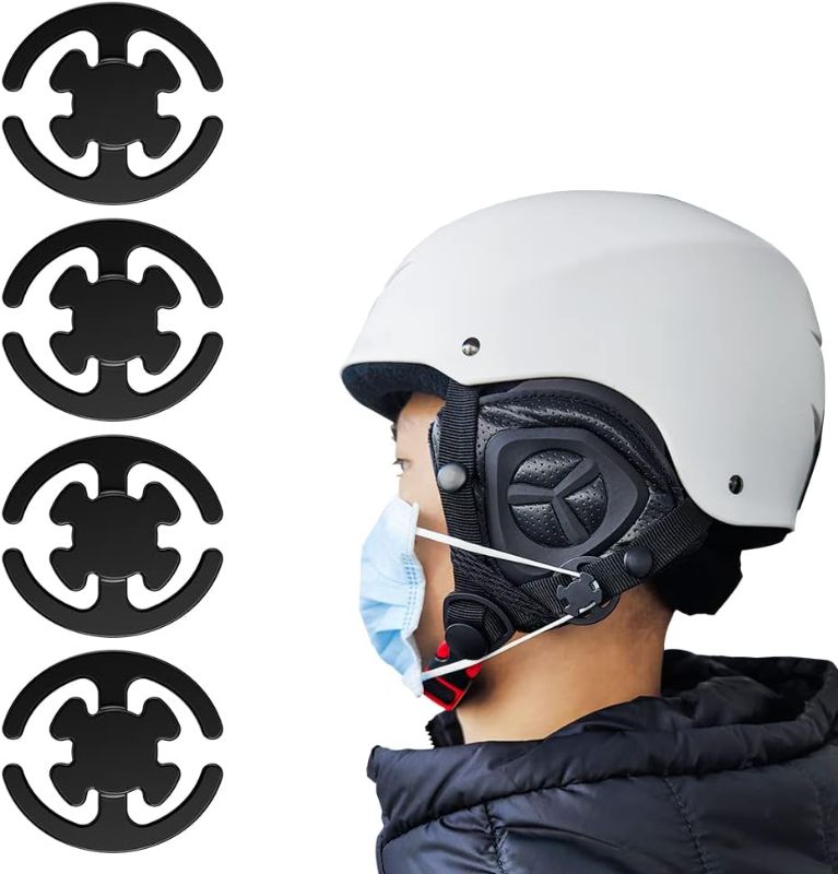Photo 1 of FCXJTU Mask Holder Ski Helmet Clip, Mask Hook to Attach Masks to Skateboard Snowboard Helmet Holder, Ingeniously Easy Mounting on Helmet Strap, Bike Helmet Mask Holder (2 Pair, Black)