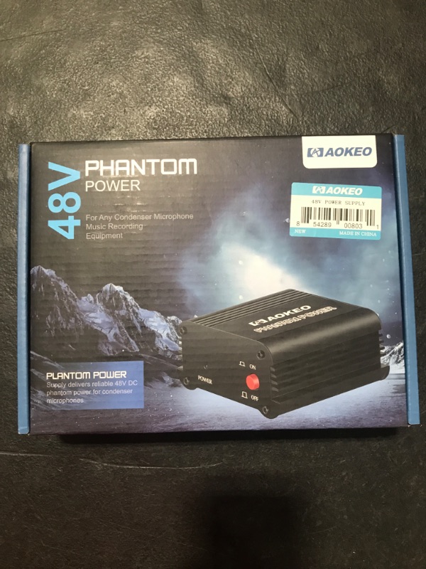 Photo 2 of Aokeo 1-Channel 48V Phantom Power Supply with Adapter, Bonus+XLR 3 Pin Microphone Cable for Any Condenser Microphone Music Recording Equipment