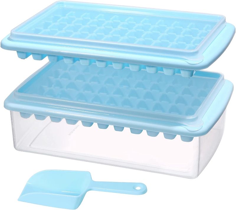 Photo 1 of 2 Pack Ice Cube Tray with Lid and Bin for Freezer, Easy Release 55 Nugget Ice Tray with Cover, Storage Container, Scoop. Perfect Small Ice Cube Maker Tray & Mold. Flexable Durable Plastic, BPA Free 