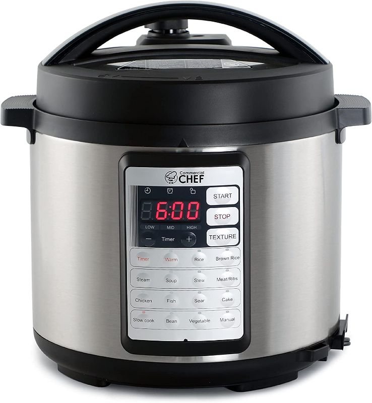 Photo 1 of Commercial Chef Electric Pressure Cooker 6.3 Quarts, 24-Hour Preset Timer, Stainless Steel Interior with Safety Features
