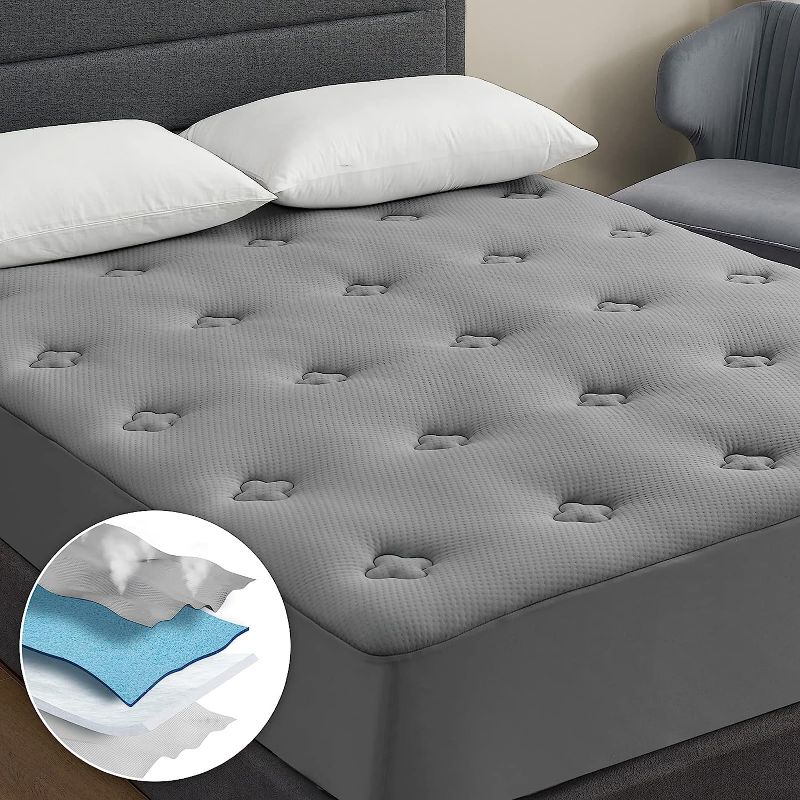 Photo 1 of  Hansleep Memory Foam Mattress Topper King, Cooling King Mattress Topper with Deep Pocket, Breathable Gel Pillow Top Mattress Pad Cover, 78x80 Inches, Grey 