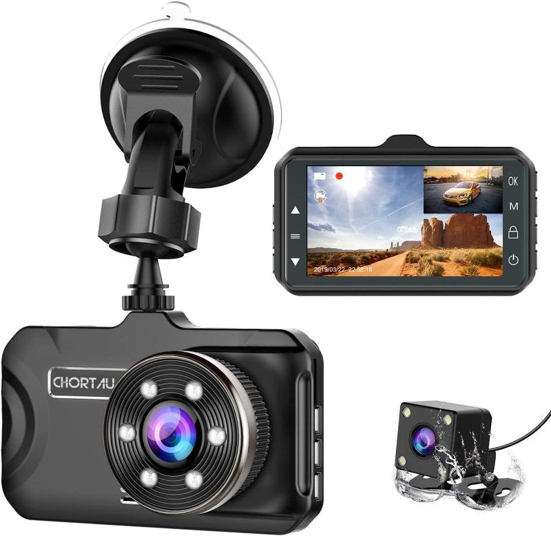 Photo 1 of  Dash Cam Front and Rear CHORTAU Dual Dash Cam 3 inch Dashboard Camera Full HD 170° Wide Angle Backup Camera with Night Vision WDR G-Sensor Parking Monitor Loop Recording Motion Detection 