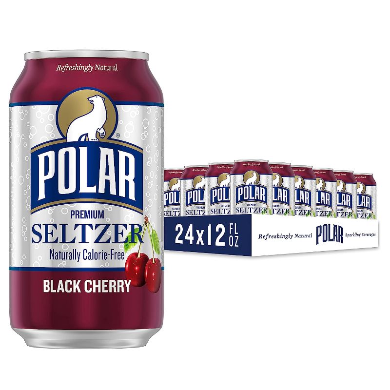 Photo 1 of  Polar Seltzer Water Black Cherry, 12 fl oz cans, 24 pack BEST ENJOYED BY 18 DEC 2024