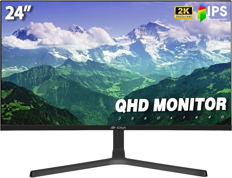 Photo 1 of CRUA 24" Monitor, QHD(2560x1440P) IPS 75HZ 100% sRGB Color Gamut Professional Computer Monitors, Desktop PC Business Display Have Low Blue Light, 3-Side Borderless and VESA Mountable(HDMI, DP)-Black