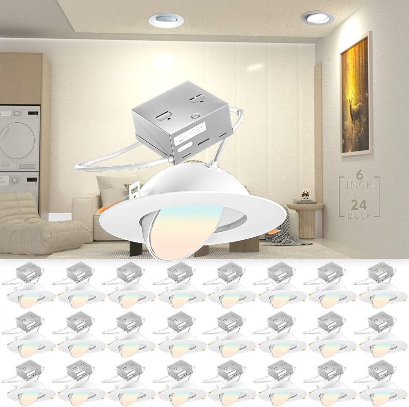 Photo 1 of bulbeats 24Pack LED Recessed Light with Gimbal 5/6 Inch, 12W 1200LM, IC Rated LED Retrofit Recessed Lighting Fixture with Junction Box, 3000K|4000K|5000K Dimmable LED Can Lights with Eyeball 