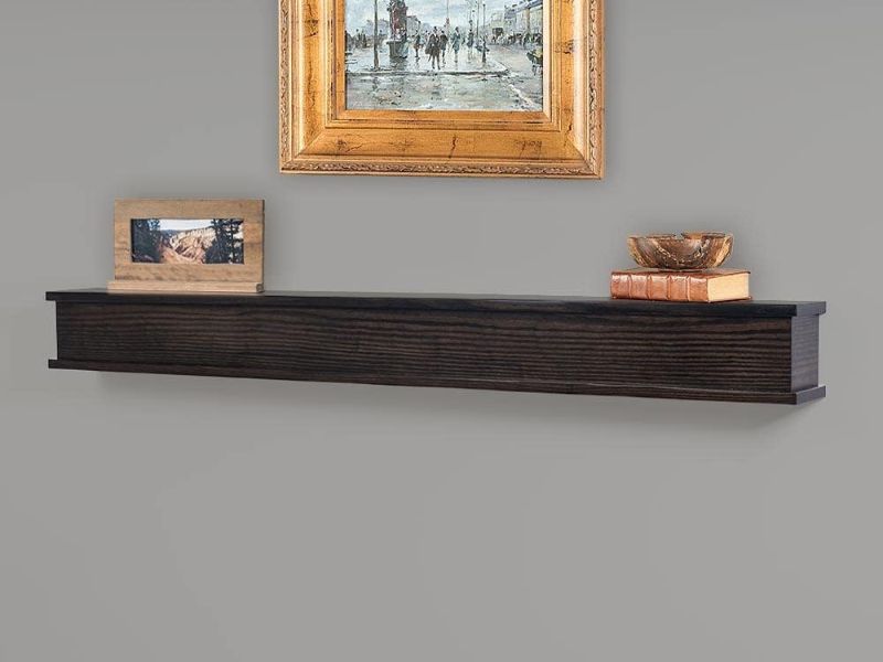 Photo 1 of  60 Inch Floating Mantel Wood Shelf In Ebony - Mantels Direct Bisbee 100% Hardwood Oak Shelf For Hanging Above Fireplaces and Mantels | Wooden Wall Shelf For Décor, and Electric Fireplaces 