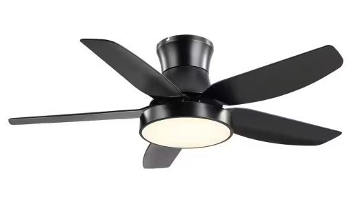 Photo 1 of 46 in. Integrated LED Indoor Black Lighting Ceiling Fan Flush Mount with 5 Black Blades
