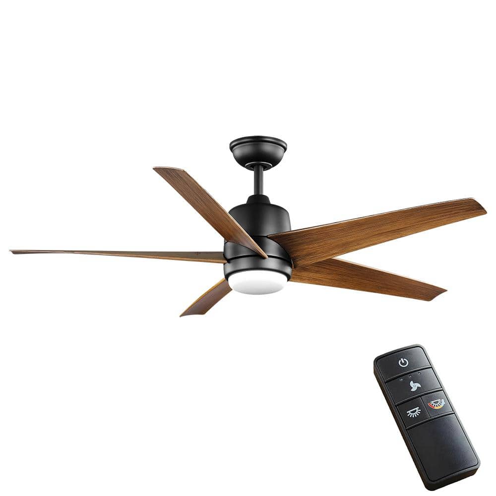 Photo 1 of  Hampton Bay Mena 54 in. White Color Changing Integrated LED Indoor/Outdoor Matte Black Ceiling Fan with Light and Remote Control 