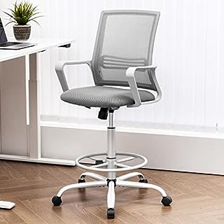 Photo 1 of JHK Tall Drafting Home Office Computer Standing Desk Chair with Adjustable Foot Ring and Breathable Mesh, Ergonomic Lumbar Support Armrest, Grey 