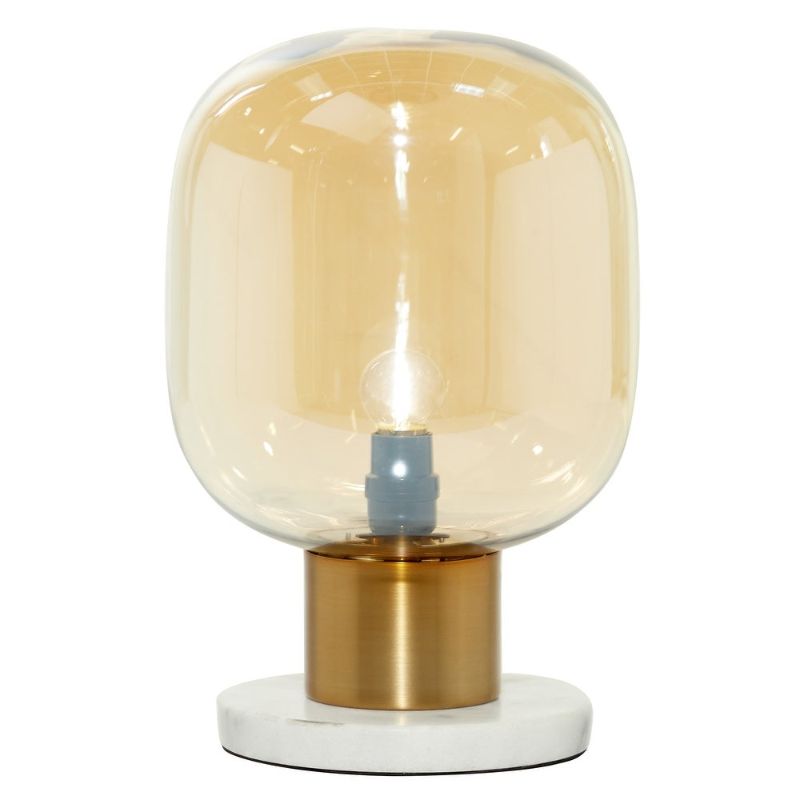 Photo 1 of  Litton Lane 16 in. Gold Metal Table Lamp with Clear Dome Shaped Shade and Marble Base 