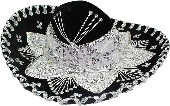 Photo 1 of Authentic Mariachi Flowers Style Hat Fancy Premium Mexican Sombrero Charro Hats Made in Mexico BLK in color/ mens size.