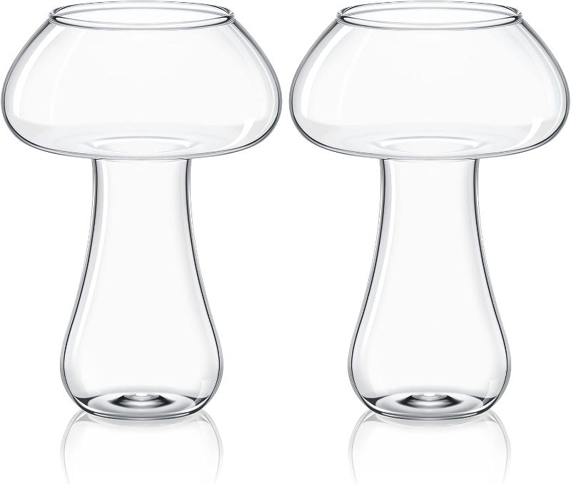 Photo 1 of 2 Pcs Mushroom Cocktail Glass Creative Martini Mushroom Glass Cup Glass Goblet Drink Cup for Wine Champagne Cocktail Home Bar Party, 260 ml