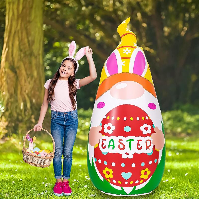 Photo 1 of 5Ft Easter Decorations Inflatables Outdoor-Gnome Tumbler Decor with Submersible RGB LED Light,Blow Up Toys Yard Lawn Decor Display Indoor Party Supplies(Assembly Needed,No Air Pump&Battery Included) 